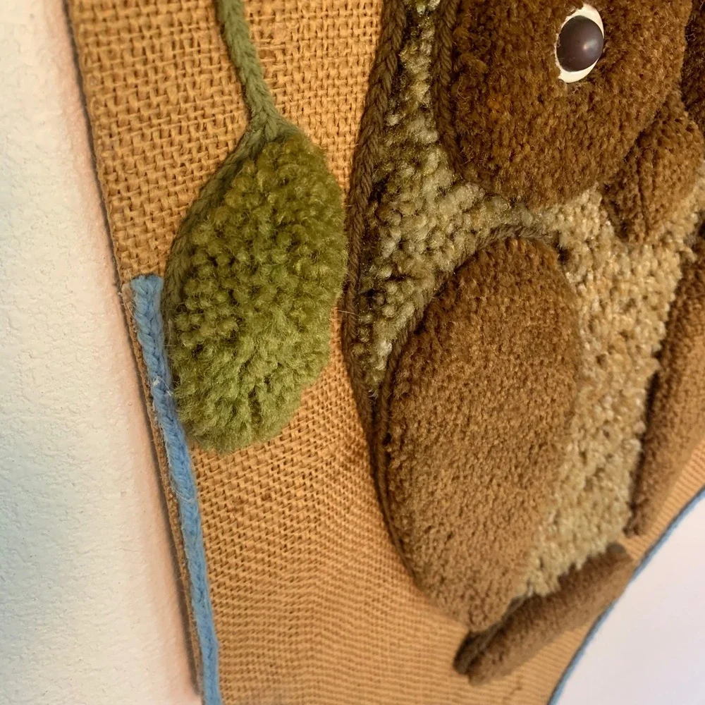 Owl Wall Hanging Vintage Punch‎ Needle Tufted Yarn Burlap Boho 70s Art 42x13